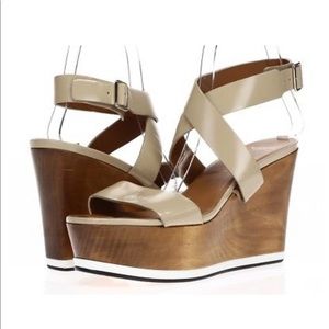 Givenchy Beige Leather Ankle Strap Wedge Sandals